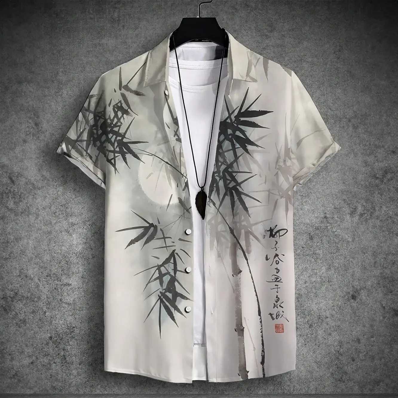 2024 new mens short sleeved shirt with Chinese style printed mens Hawaiian collar top large casual and comfortable mens shirt X250410
