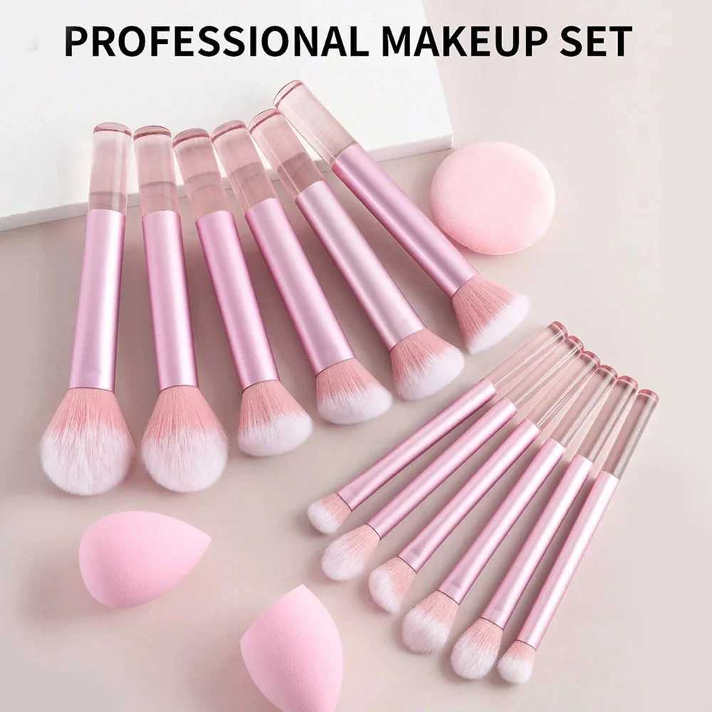 15pcs Professional Makeup Brush Set Includes 12pcs Aluminum Tube Makeup Brushes 2pcs Big Size Makeup Sponges 1pc Powder Puff L251110