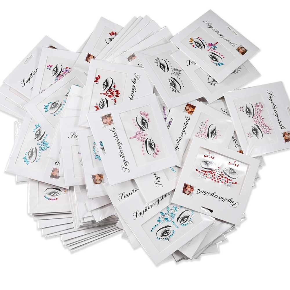 5 pieces of colorful rhinestone facial tattoo stickers childrens sparkling diamond temporary stickers DIY party makeup tattoo stickers W250410