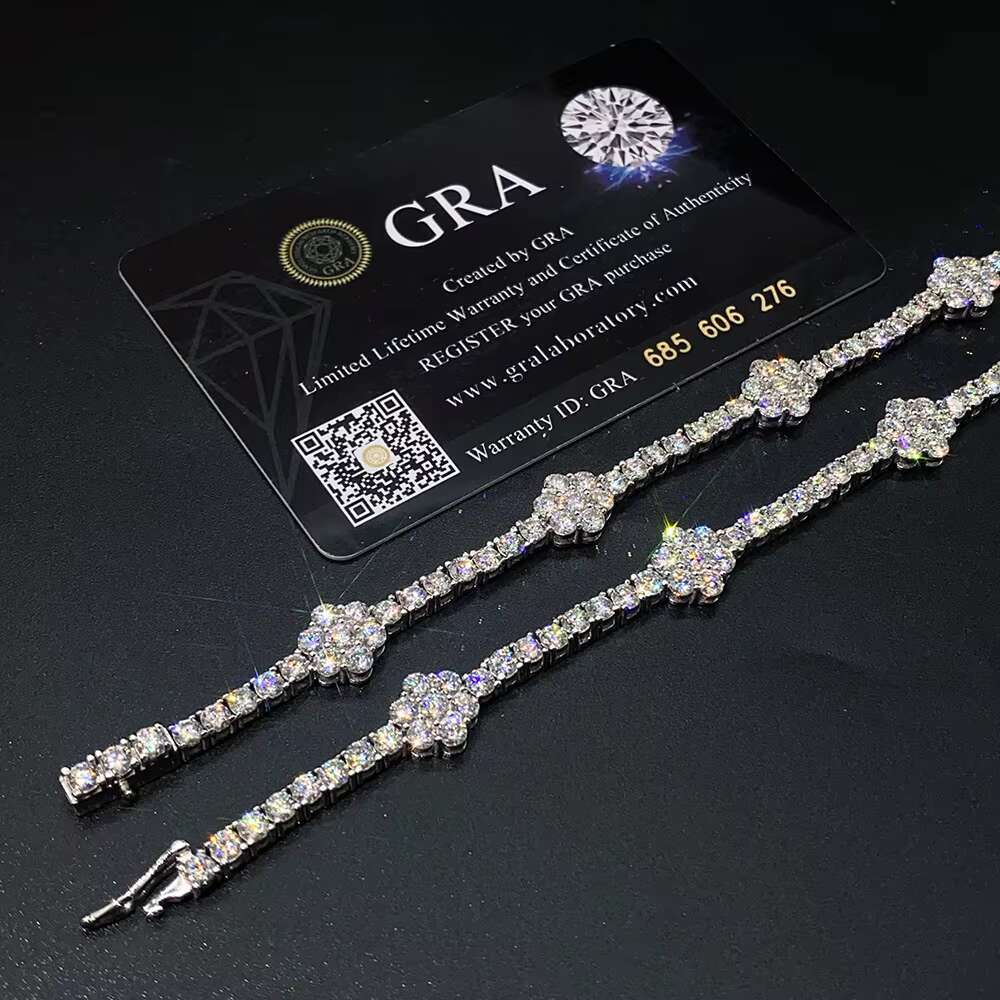 Fine Jewelry 925 Silver Iced Out Flower Hip Hop Tennis Chain VVS Moissanite Diamond Tennis Bracelet