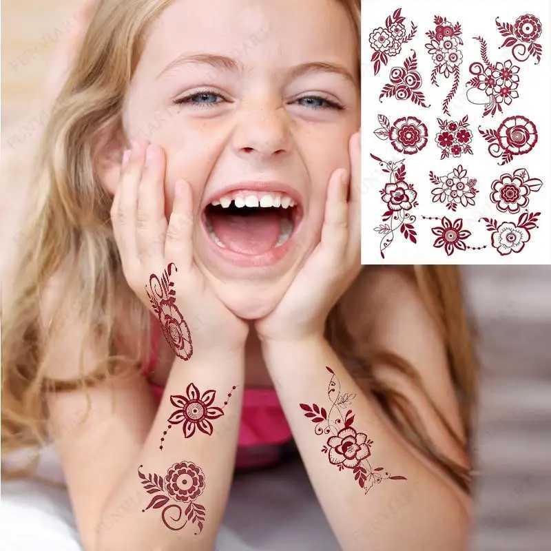 Waterproof Nail Art Sticker for Childrens Temporary Tattoo Small Size Mehndi Fake Tattoo Hand drawn Girl Body Art Brown Nail Art W250410
