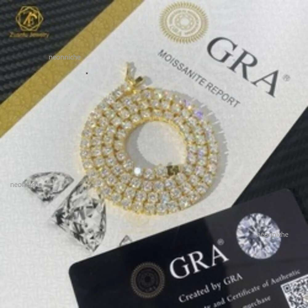 Hip-Hop Jewelry GRA Certificate S 3MM 4MM 5MM 6.5MM VVS D Color Dia Moissanite Tennis Chain Necklace