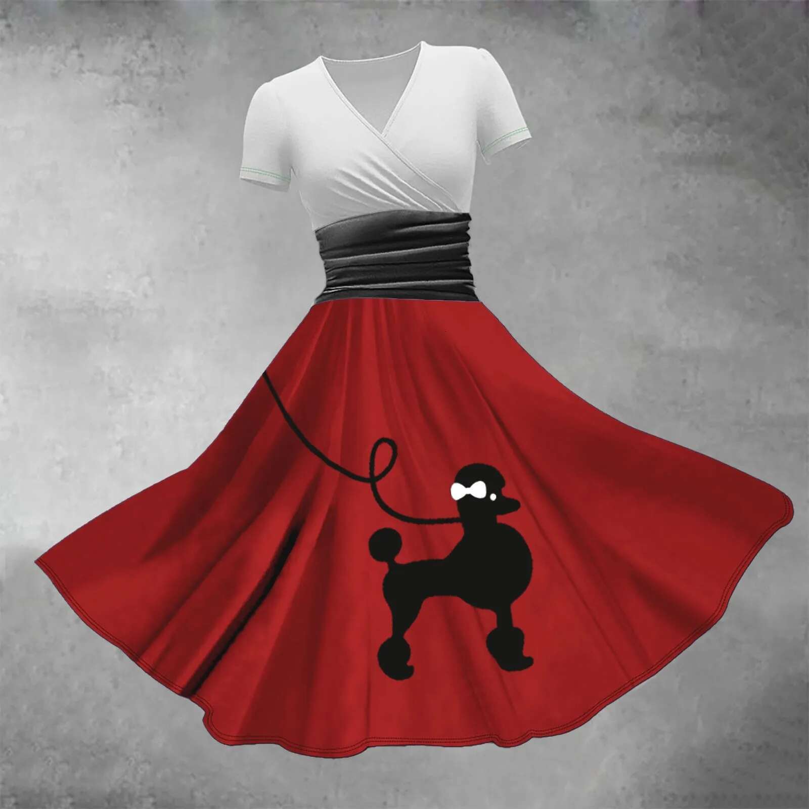 Dongdumaoyi Summer Women Casual Sweet Knee Length Party Evening New Patchwork A E Dresses Ladies Vintage Dog Print Skirt Dress