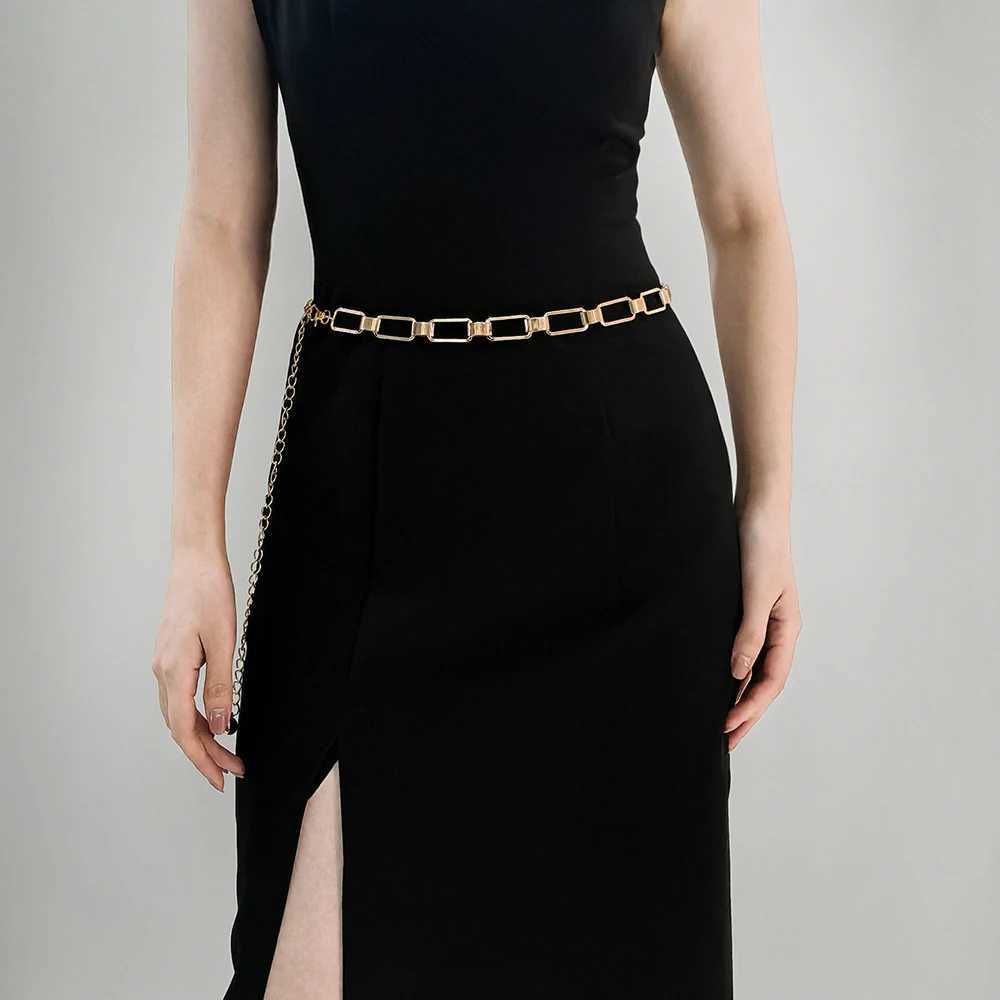 Waist chain fashionable geometric metal cut one layer gold border dress X250410