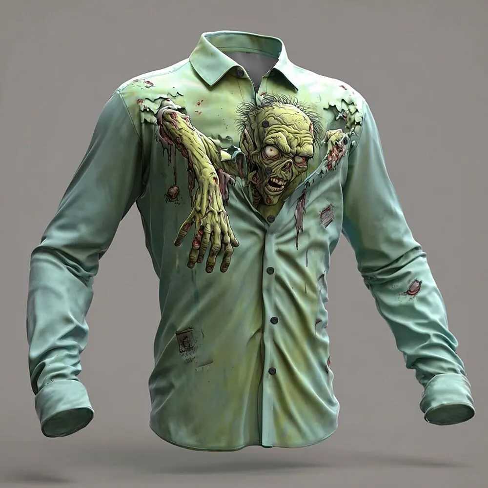 2025 Halloween Mens Horror Halloween Costumes Zombies Shirt Button Up Shirt Long Sleeve Shirt Gothic Style Tops Fall Winter K251110