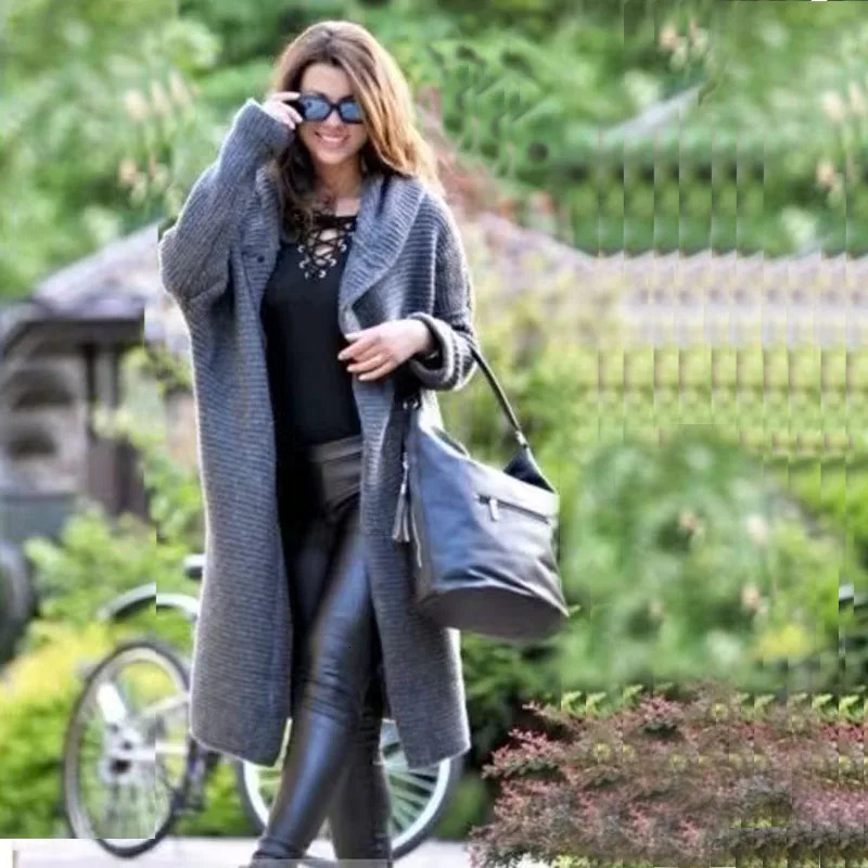 Cashmere Cardigan in Autumn and Winter Womensloose Long Sleeve Sweater Solid Color Knitted Long Thickened Top 251103