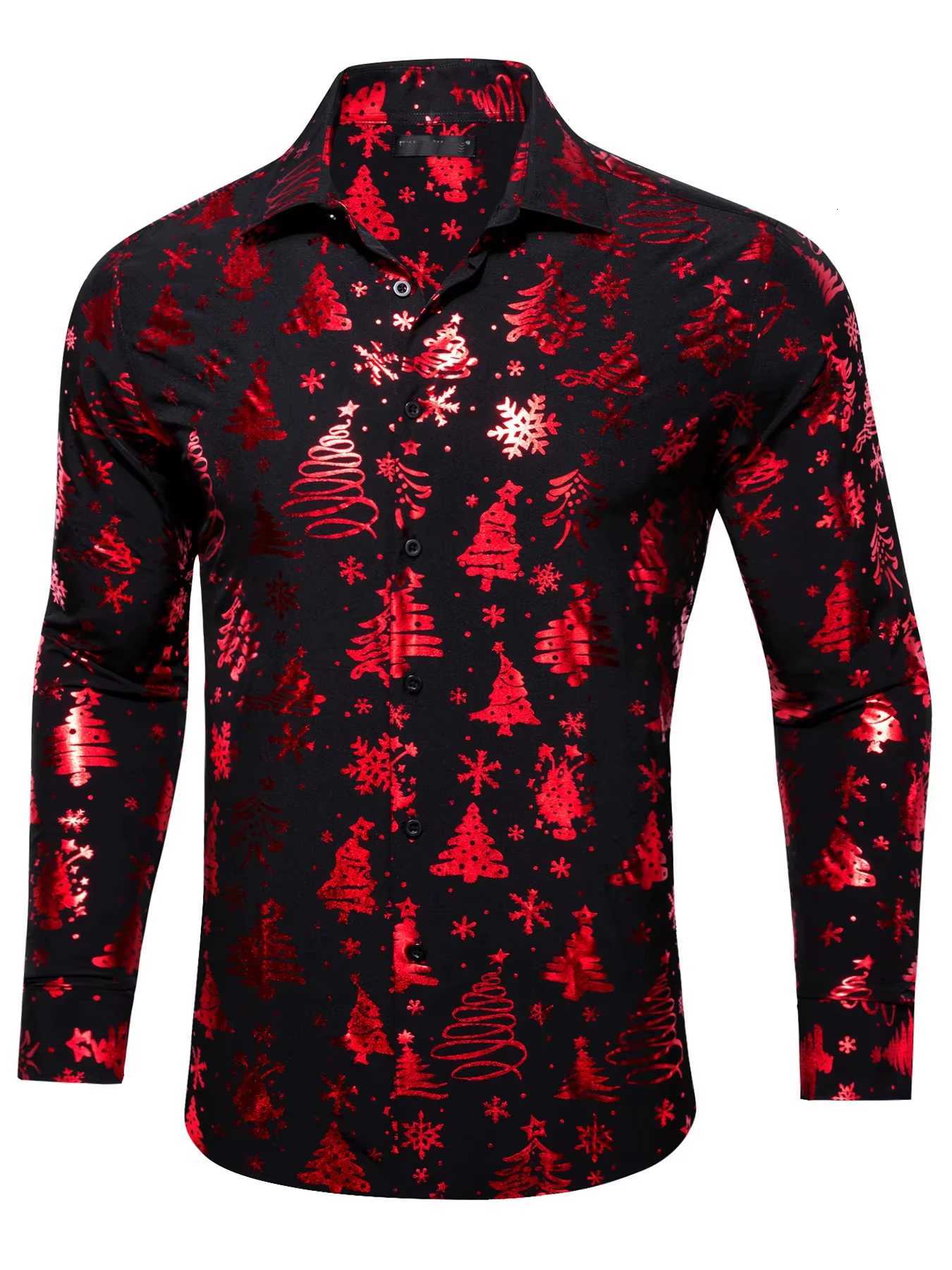 Mens Opulent Holiday 3D Golden Christmas Tree Print Formal Shirt Long Sleeve Party Wear K251110