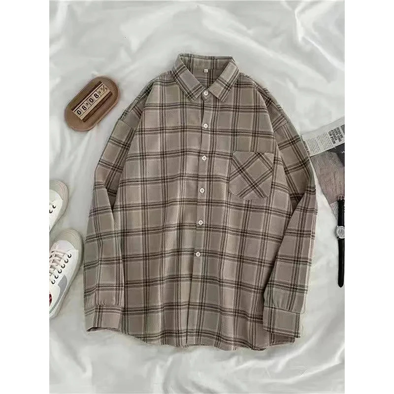 MEXZT retro oversized plain weave shirt womens street clothing long sleeved shirt Harajuku Korean style loose pocket casual full matching top 250409