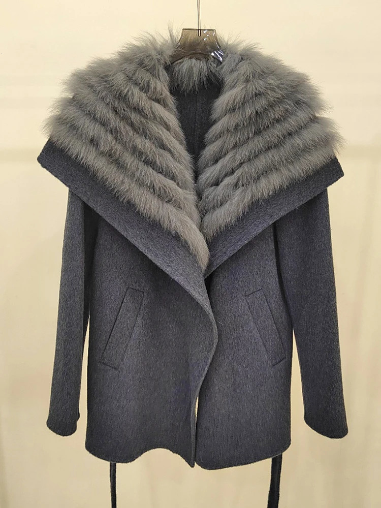 Autumn Winter Real Fox Fur Coat Ladies Outwear Women Female Cashmere Natural Wool Jacket Woolen y 251110