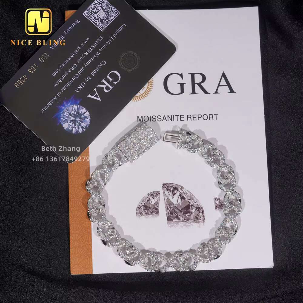 Fashionable VVS Moissanite Cuban Bracelet Hip Hop Jewelry 925 Silver Infinite Links 10MM Diamond Cuban Link Bracelet for Men