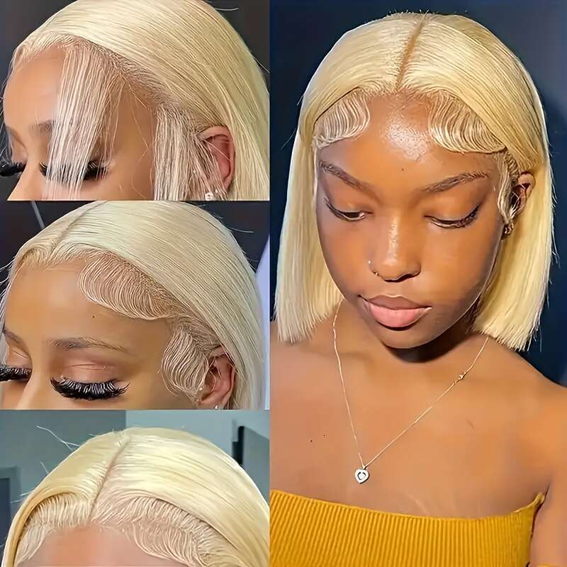 613 Blonde Short Bob Human 13X4 HD Lace Front 10A Brazilian Straight 180% Density Pre-Plucked Natural Hairline With - Unisex Wigs For Women & Men, All