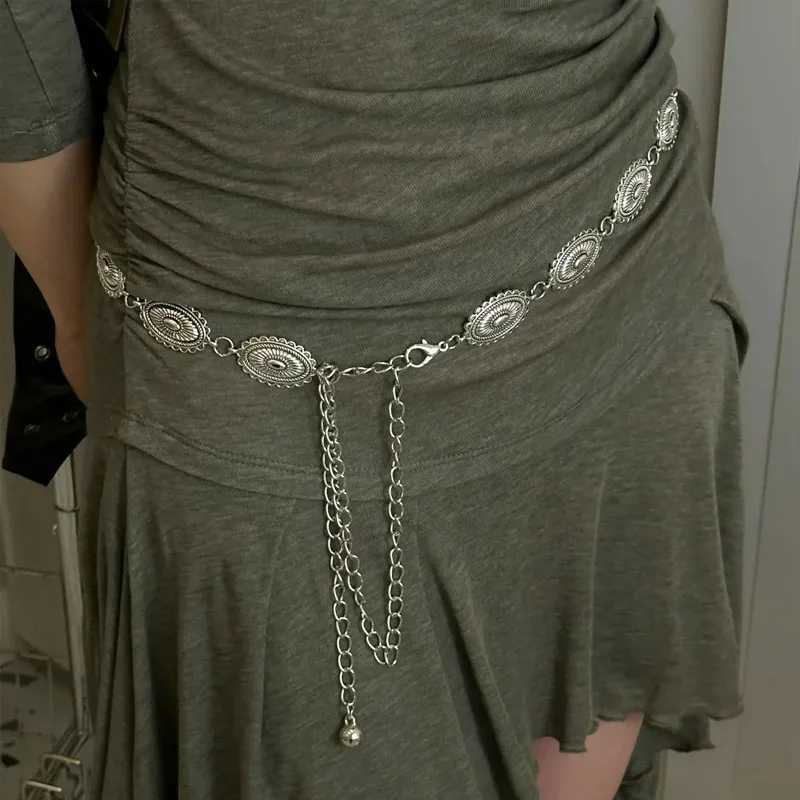 Retro metal patchwork waist chain ethnic style Bonn paradigm belt dress sweater accessories girls fashion belt X250410