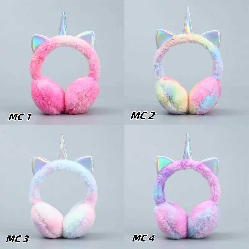 Children Unicorn Warm Earflap Colorful Soft Plush Fluffy Cat Ears Earmuffs Kids Winter Outdoor Cycling Ski Snow Tie-dye Headwear W251110