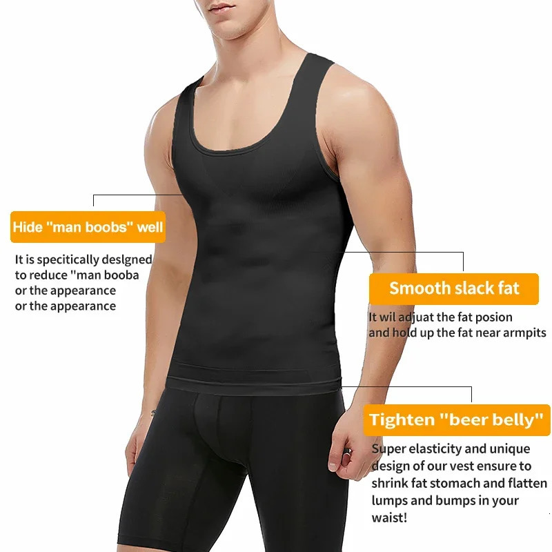 Mens Slimming Body Shaper Shapewear Abs Abdomen Compression Shirt to Hide Gynecomastia Moobs Workout Tank Tops Undershirts 250409