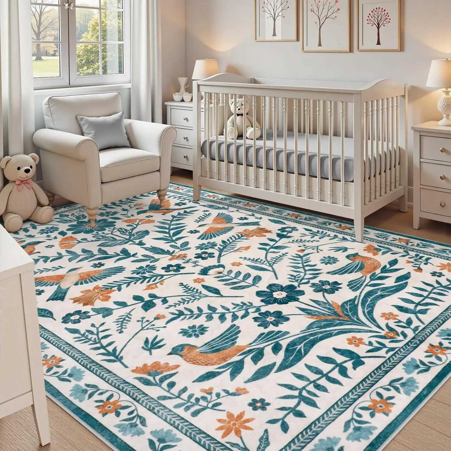 Elegant Boho Purple Floral Bird-printed Carpet HOME Decor Living Room Sofa Rug Bedroom Bedside Soft Rug Kitchen Dining Floormat Y251110