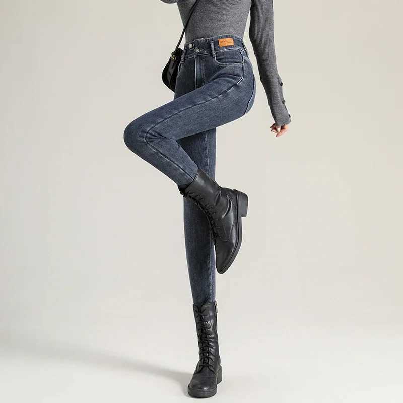 Winter Warm Womens Fleece Jeans Skinny Vintage High Waist Belly Pencil Pants Soft Velvet Fashion Korean Stretch Thicken Jeans C251110