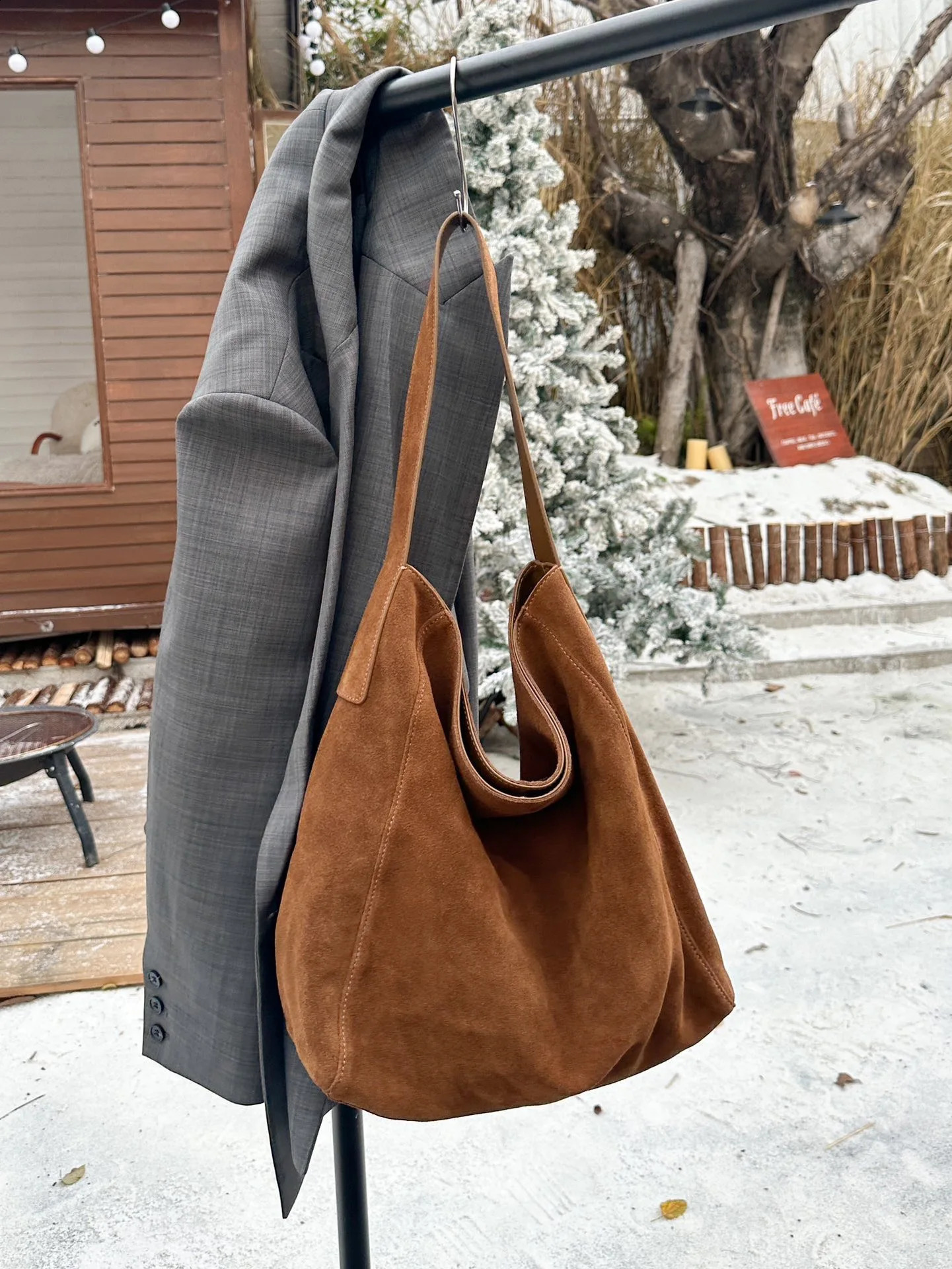 Customized for Individuals Large Capacity Winter Tote High Class Matte Suede Wool Women Handbag Coffee Kakhi Travel Shoulder Bag 251106