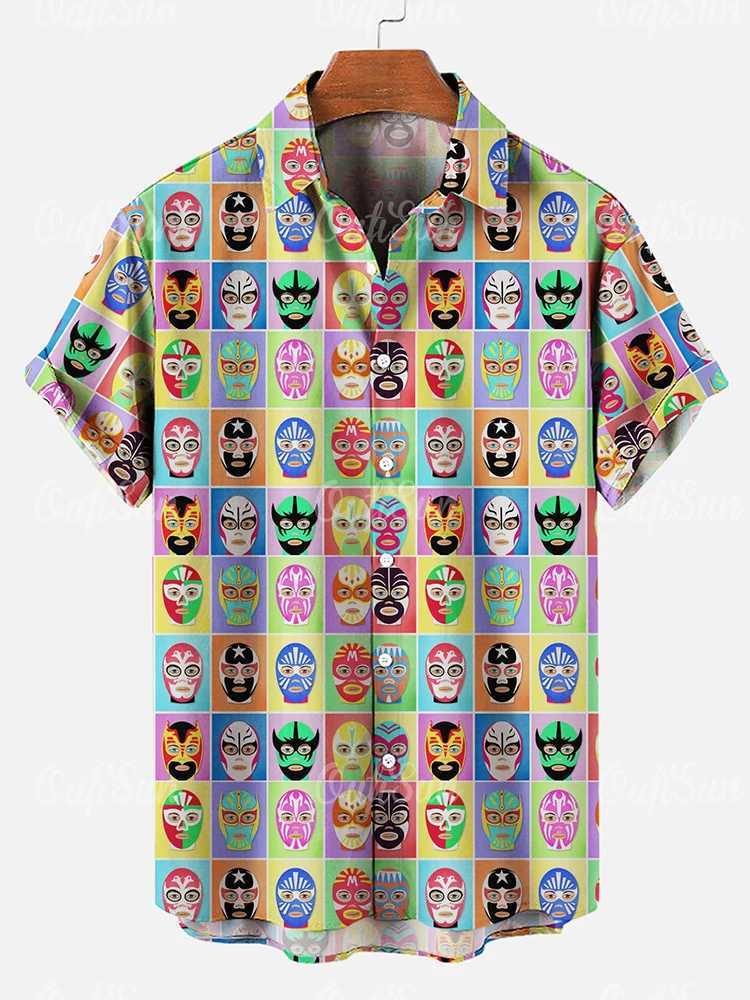 Terror mens facial shirt mask plain short sleeved shirt summer casual T-shirt oversized shirt Hawaiian mens clothing X250410