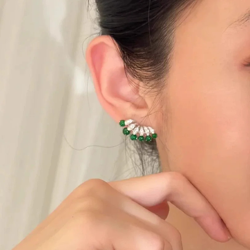 Jade stud earrings for womens China jade gemstone green exquisite earrings accessories 250407