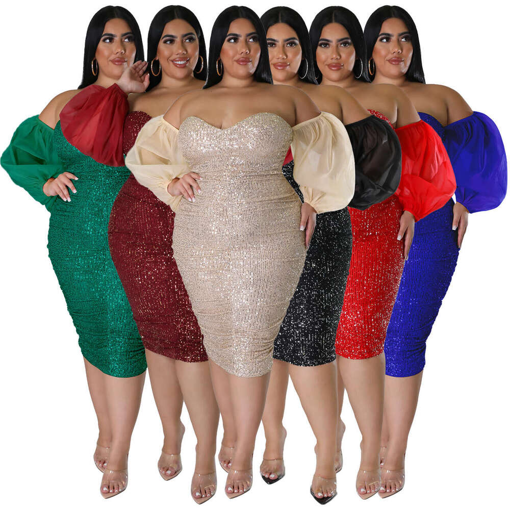 Sexy Sequin Strapless Mesh Solid Color Evening Tight Hot Girl Bodycon Night club maxi dress SEXY DRESSES FOR WOMEN