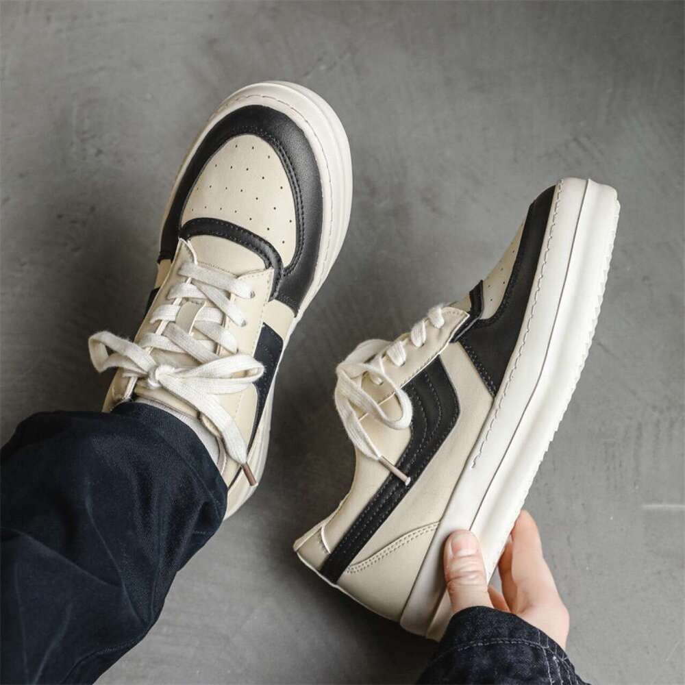 2025 New Black and High Street Sneakers Men's Design Sense Patchwork Thick Sole Sports Casual White Shoes Men X178