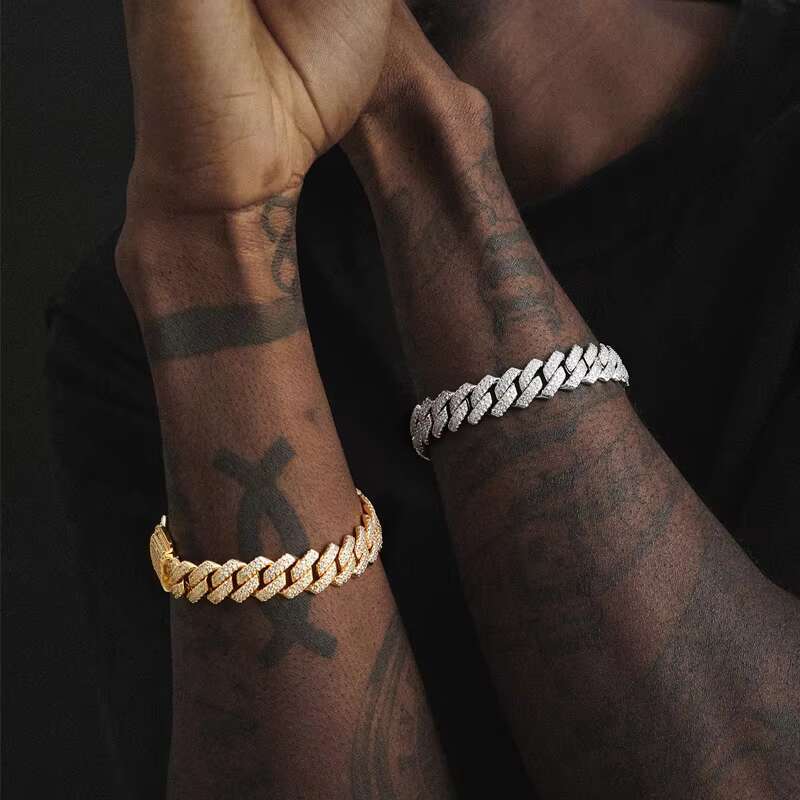 925 Sterling Silver Plated 18k Gold Iced Out Hip Hop Cuban Link Bracelet Rapper Jewelry 10MM Moissanite Cuban Chain for Men