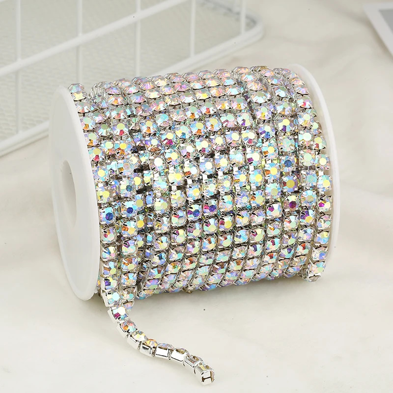 PEESOM 5mm/6mm large size A silver/gold AB crystal rhinestone cup chain decoration SS24/SS28 dense rhinestone chain DIY sewing decoration 250409