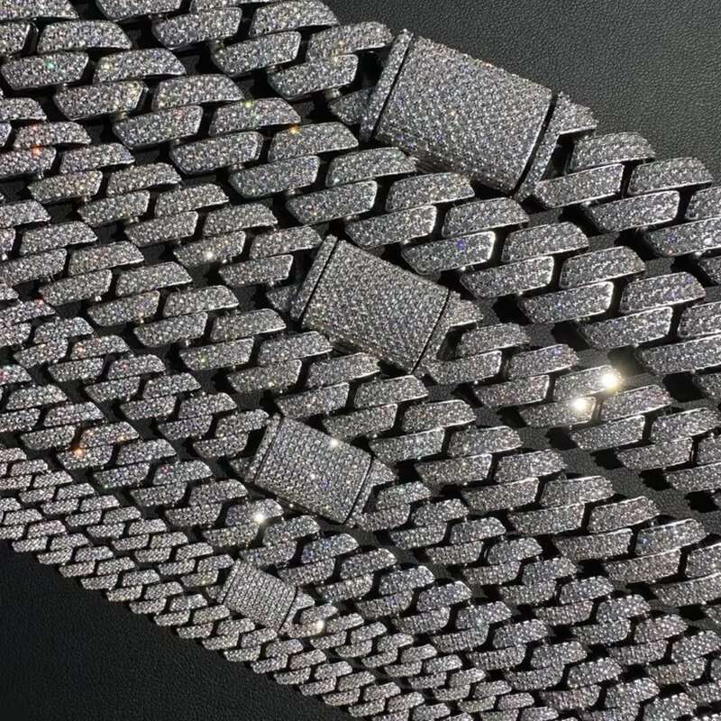 Custom Prong Moissanite Miami in 925 Silver Pass Diamond Test Vvs Moissanite Cuban Link Chain