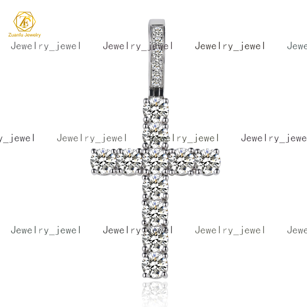 Sell in Bulk Moissanite Pendant 5mm D VVS Hiphop Jewelry Diamond Moissanites Pendants Cross 925 Silver