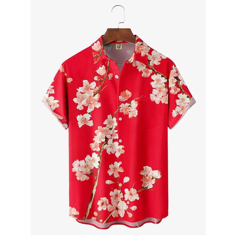Floral shirt mens Hawaiian shirt holiday party shirt Cuban style lapel beach shirt Flower Camissa short sleeved womens shirt X2504101