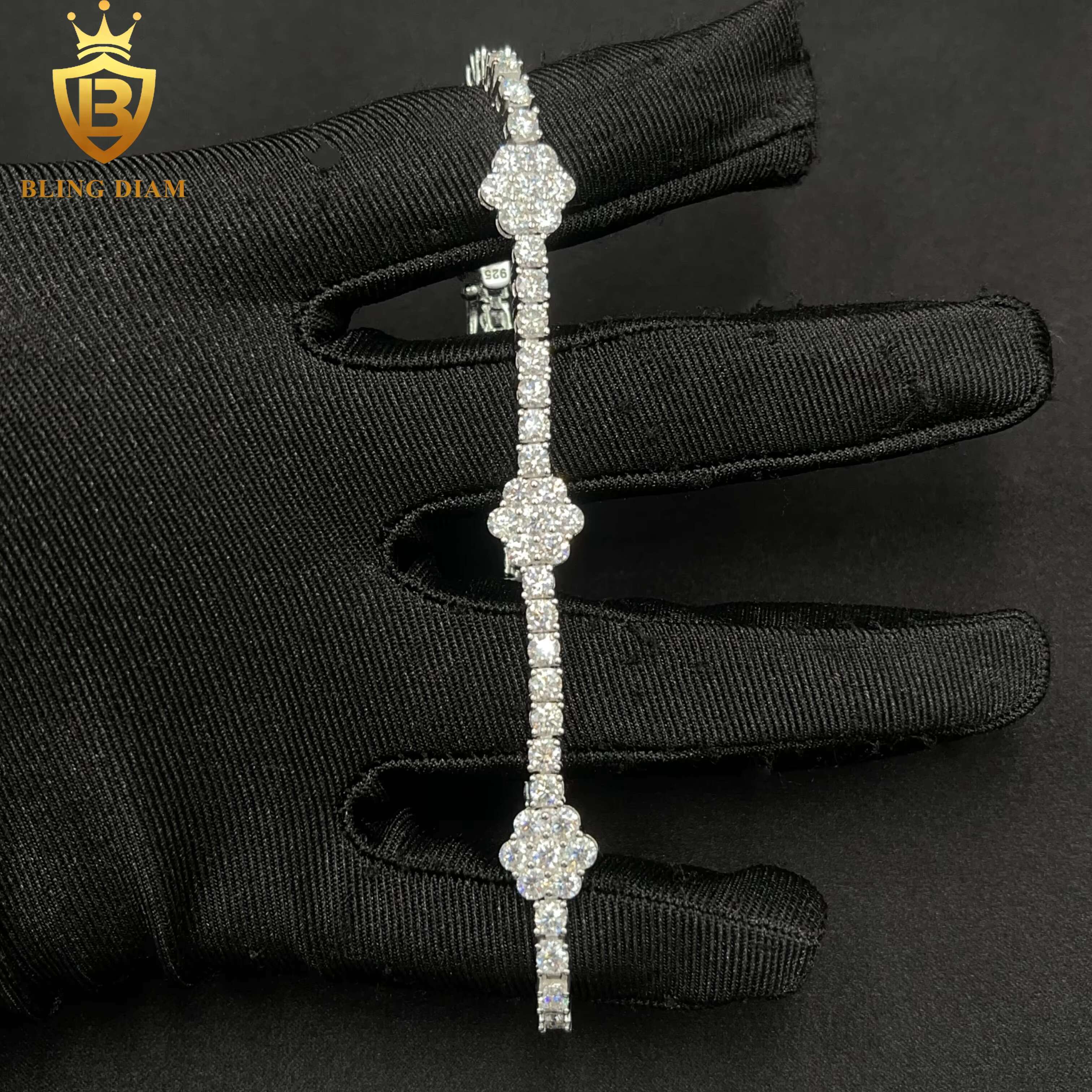 3mm Wholesale Price 925 Silver VVS Moissanite Pass Diamond Tester Flower Tennis Chain Bracelet