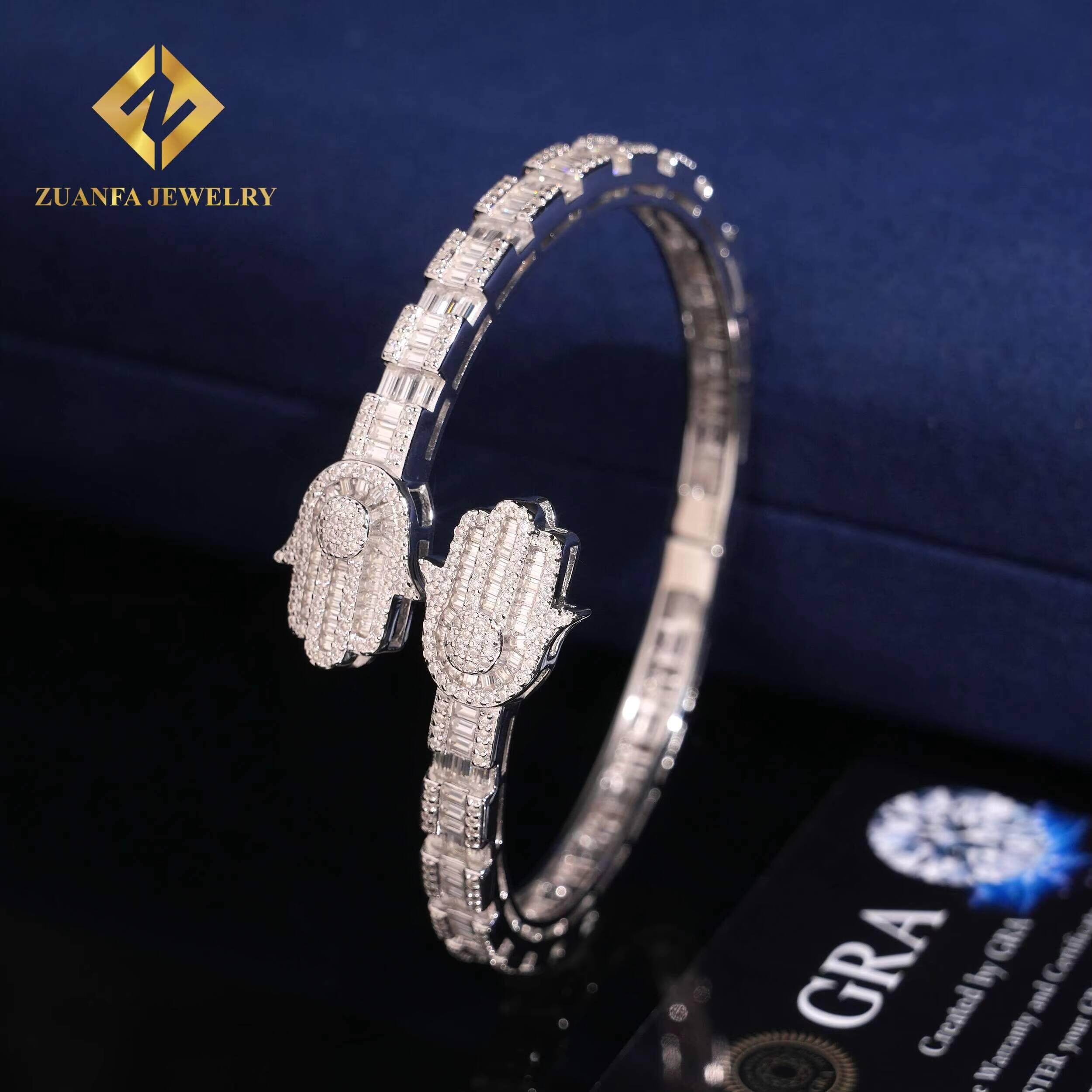 New Arrival Designs Moissanite Bracelet 925 Silver Hand Shape Pass Diamond Tester Moissanite Womens Bracelet Hot Sale with GRA