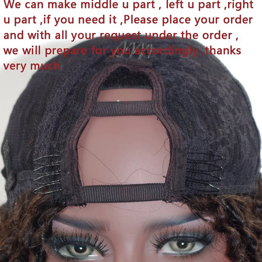 Slightly Wave Balayage Color Remy Human Hair Black Women 1*4 U Part Wigs Hightlight Honey Blonde Glueless Adjustable uPart Wigs - view 6