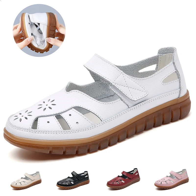 Sandals Summer Breathable Leather Slippers Women Fashion Non-Slip Casual Roman Shoes Ladies Sandals on Sale Off White Shose 250402