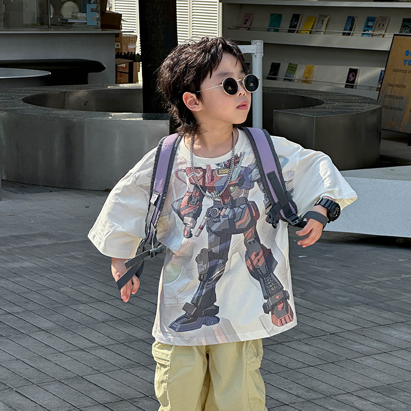 GS- Ddmyshoesvip Boys Cartoon T Shirt New Korean Style Western Short Sleeve Top Middle And Large Children S Summer Fashion Trend