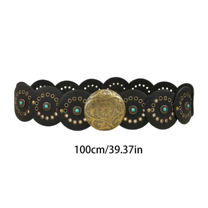 Carved Buckle Round Disc Belt Used for Wenpunk Belt 2000s Bohen PU Womens Belt Cool Western Belt X250410