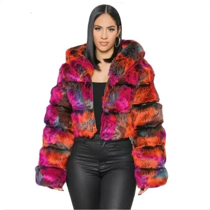 Women Faux Fur Short Coats Thick Warm Coat Hooded Open Stitch Regular Full Sleeve Solid Casual Elegant Splice Autumn Winter 251110