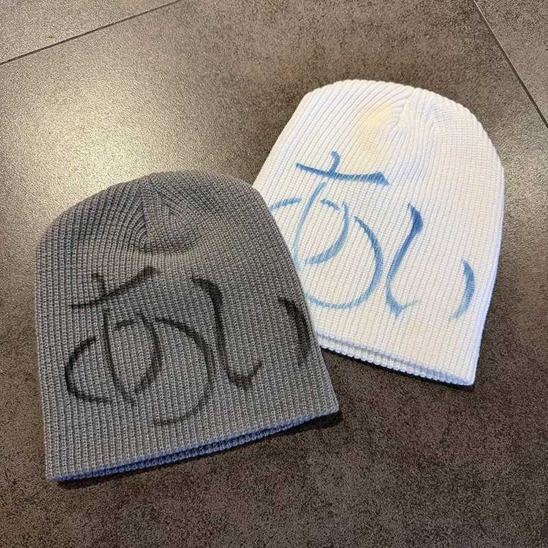 Y2K Japanese Sanskrit Letter Print Knitted Hat Autumn and Winter Street New Unisex Warm Personal Versatile Fashion Niche BeaniesXJ251110