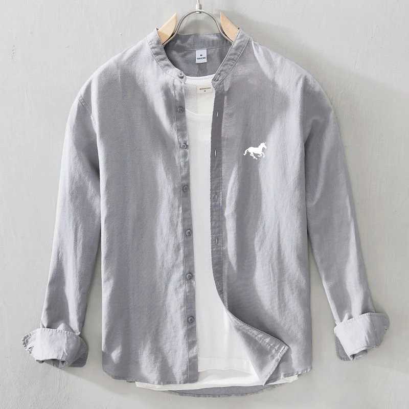 Frost resistant shirt mens summer long sleeved cotton linen shirt business casual loose fit high elasticity shirt X250410