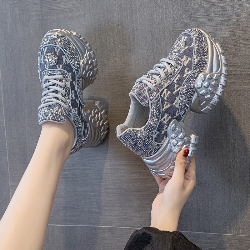 Women's platform booster shoes rhinestone denim boom fashion street shot casual sneakers