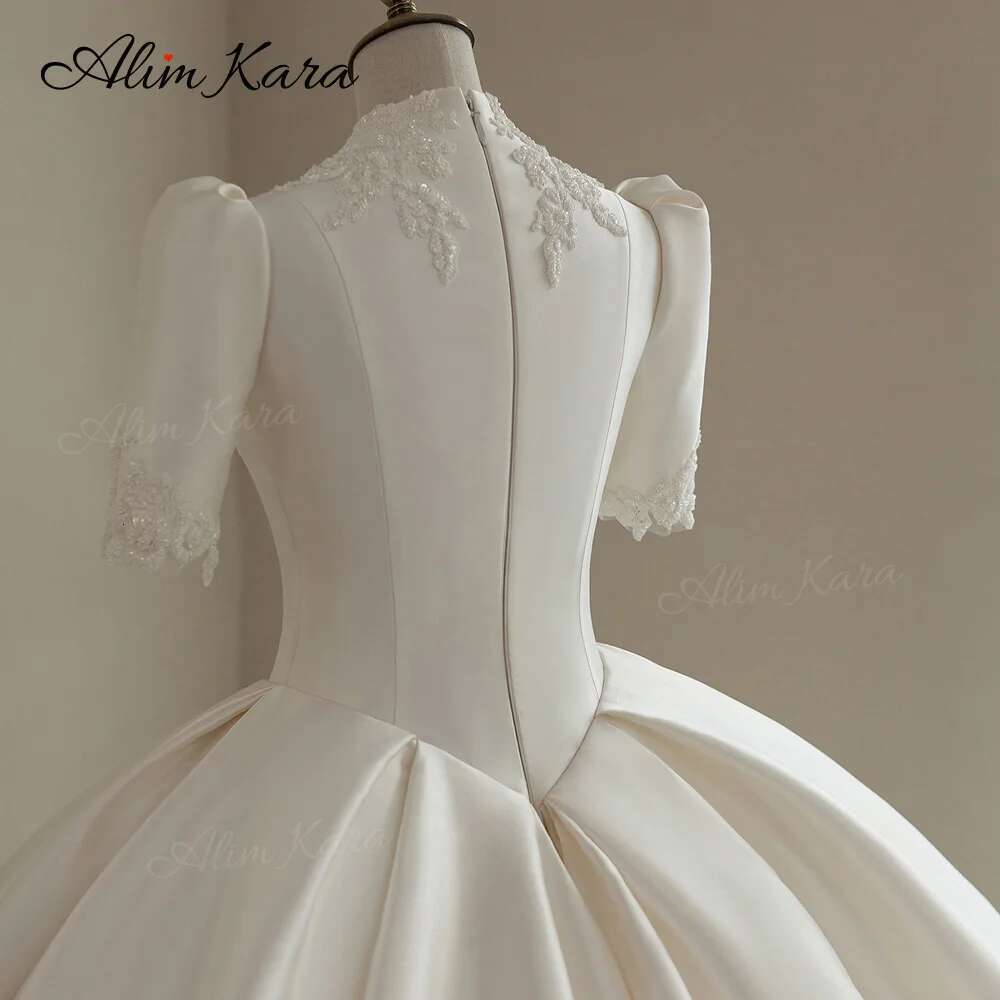 Alim Kara V-neck Ball Gown Wedding Dress 2025 Classic Beaded Satin customized Bridal Beach Princess B346 Party Vestido De Novia