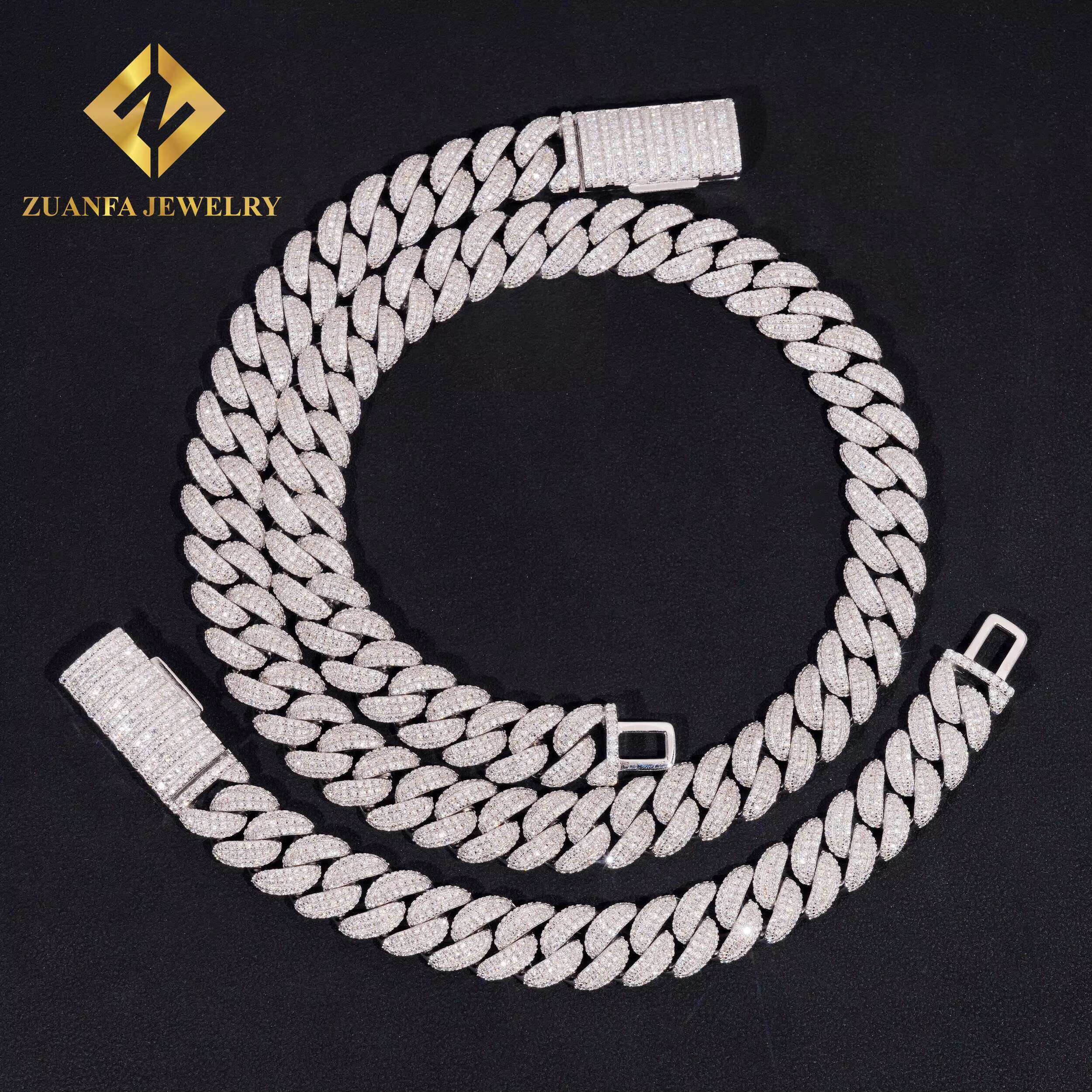 New Arrival Chain Moissanite Pass Dia Tester 13mm Sier Moissnaite Cuban Bracelet Gold Plated Fine Jewelry