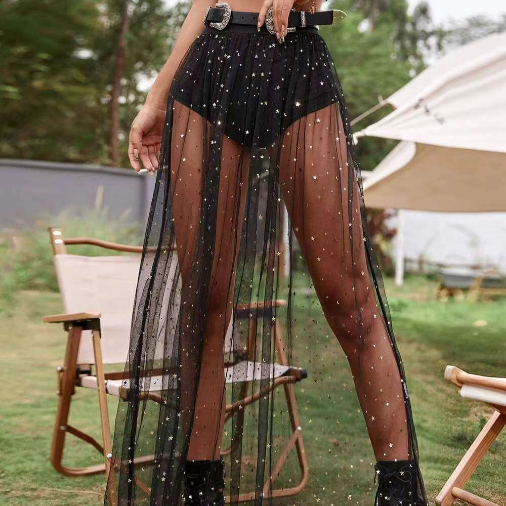 European and American Cross-Border Amazon Sale Nightclub Sexy Sheer Pleated Lace Bodycon Mesh Waist Half Skirt