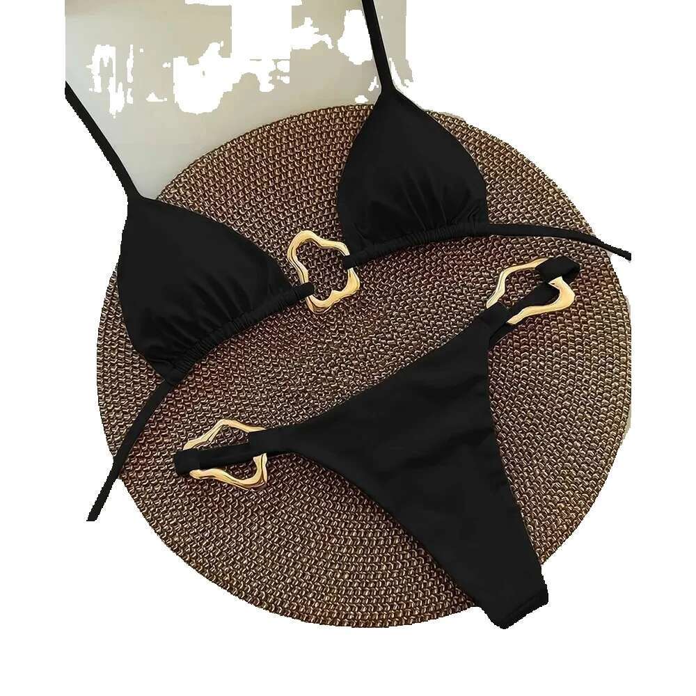New sexy solid color slit lace up bikini women's two-piece swimsuit