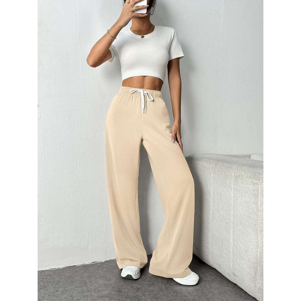 2025 Amazon Cross-Border Autumn Winter Women's Wide-Leg Sweatpants High Waist Loose Casual Drawstring Fitness Pants with Pockets