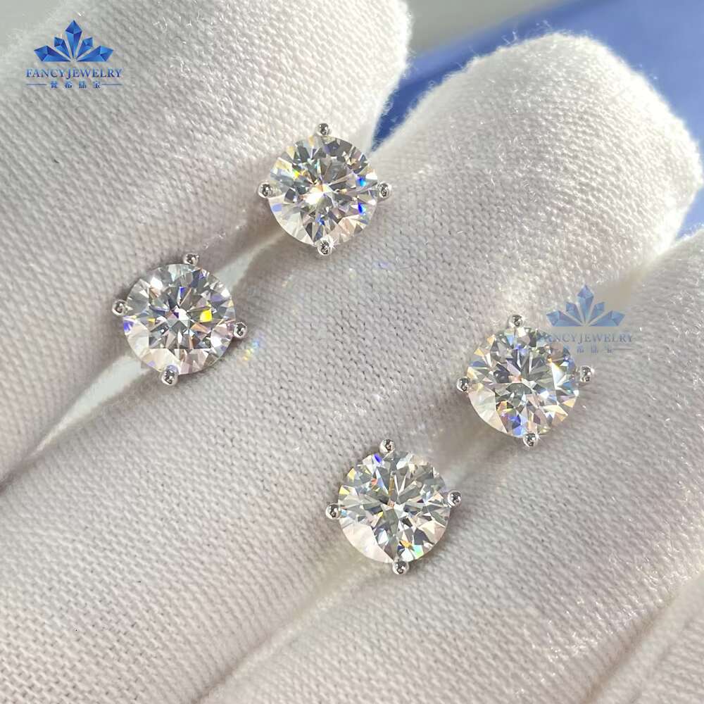 Jewelry Bulk Wholesale 5mm 6.5mm 8mm Silver Earrings 925 Sterling Silver Four Claws Vvs Moissanite Earrings for Ladies Christmas