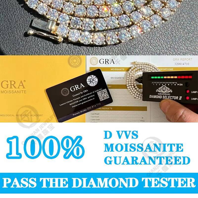 925 Silver D VVS Moissanite Tennis Bracelet Iced Out Moissanite Diamond Bracelet Gold Plated 3 - 65mm Luxury Tennis Chain