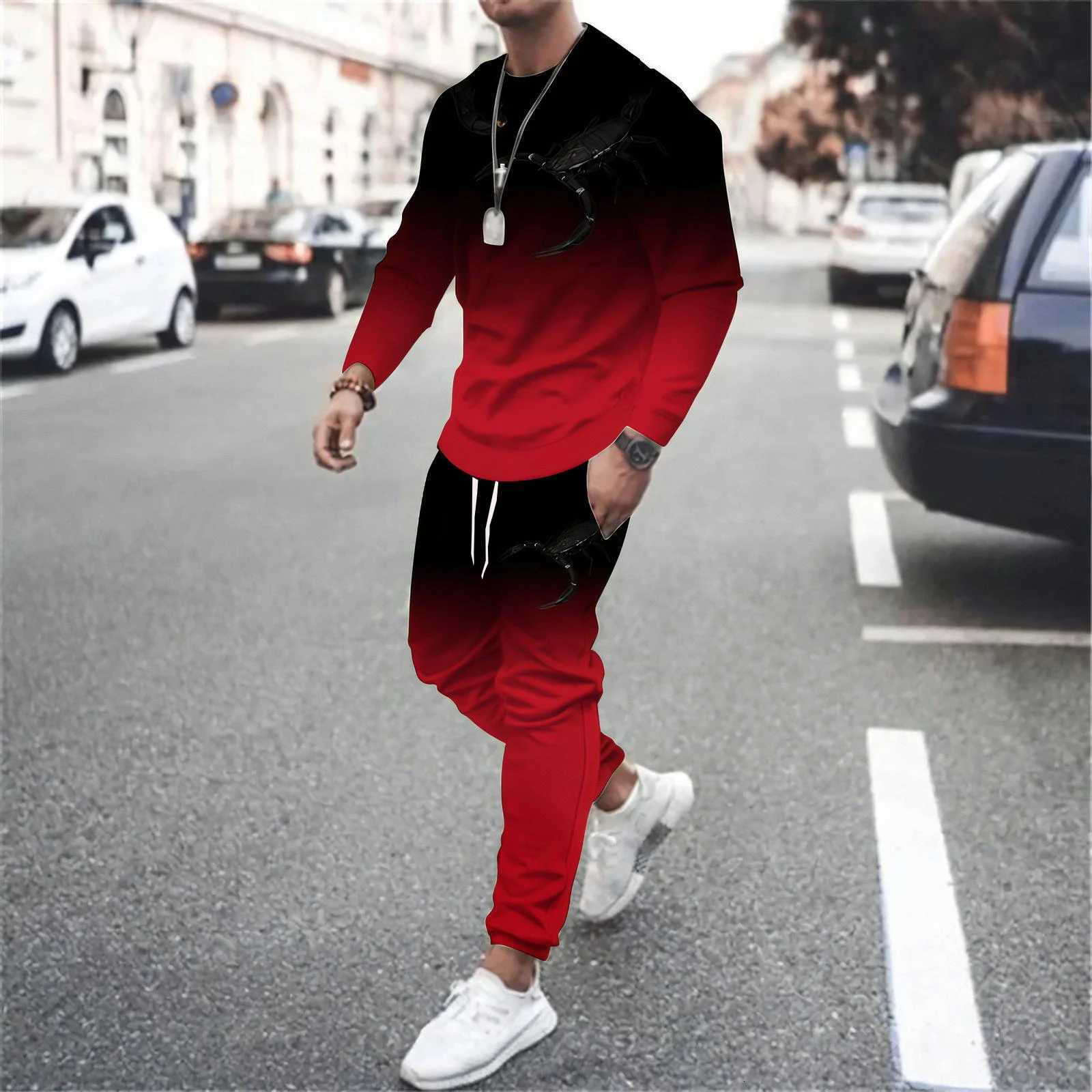 Mens Scorpion Pattern Tracksuits Autumn 2PCS Sets Long Sleeve Crewneck Loose T-shirt Pants Suits Sweatshirt Sports Trousers W251110