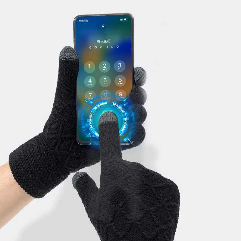 Autumn Winter Version of The Touch Screen Knitted Wool Plus Velvet Thickening Outdoor Riding Gloves for Men Accessories Gifts L251110