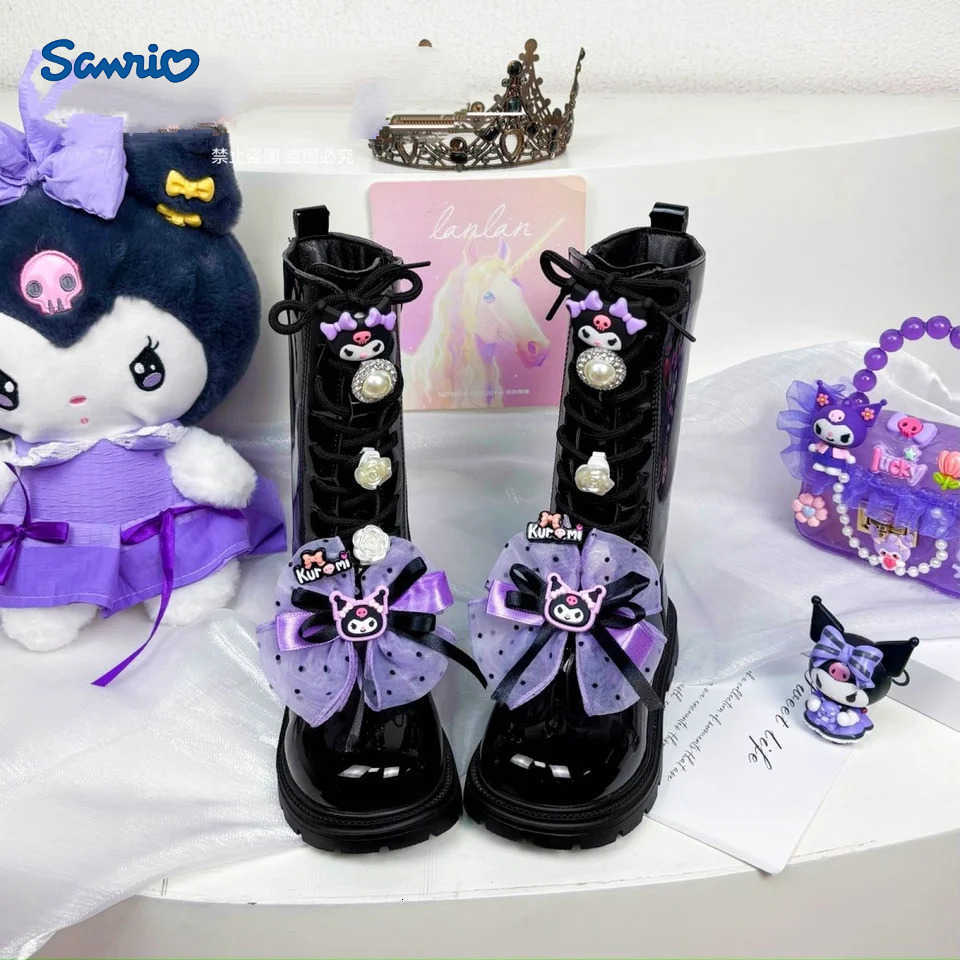 Sanrio Kawaii Anime Children Shoes Kuromi Girls Long Leather Boots Winter Kids Fashion Cartoon Soft Soled Casual Cotton Shoes H251110